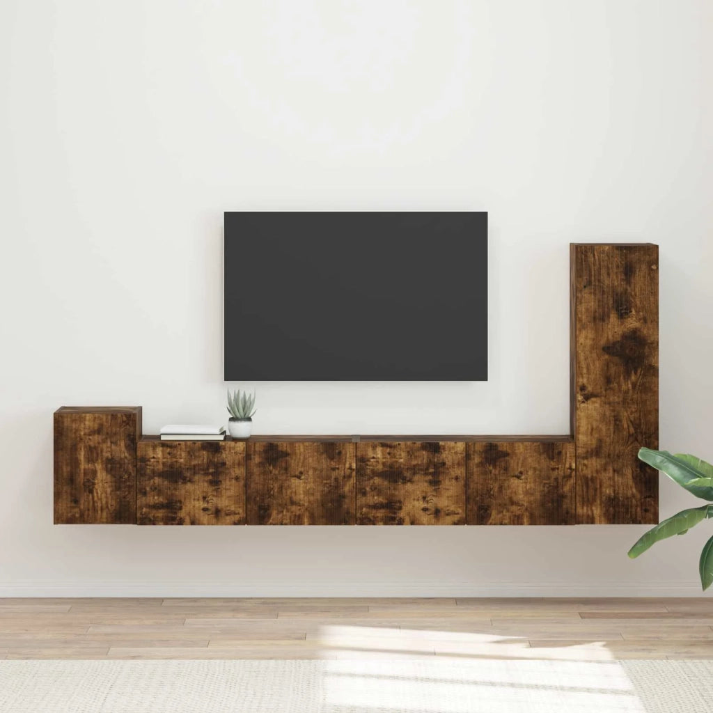 Set mobile TV 3 pz-Credenza per TV Rovere fum¨¦ Legno multistrato 243486