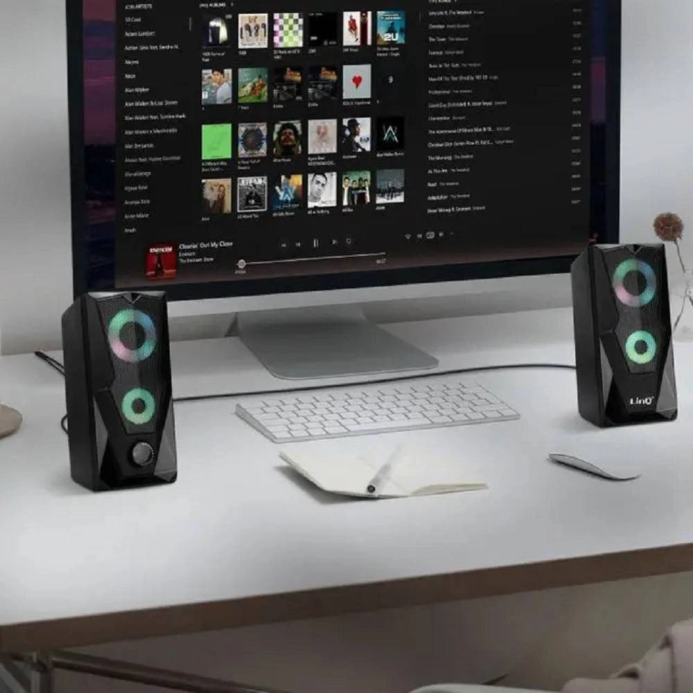 Trade Shop - Casse Altoparlanti Stereo Usb 2.0 Con Luci Led Pc Gaming Rgb Speaker Tv Mp3 A5005 -