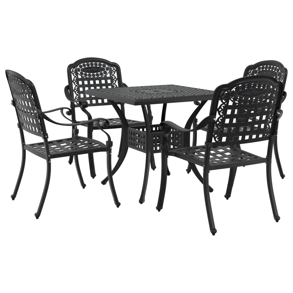 Set da pranzo da giardino 5 pezzi in alluminio pressofuso nero