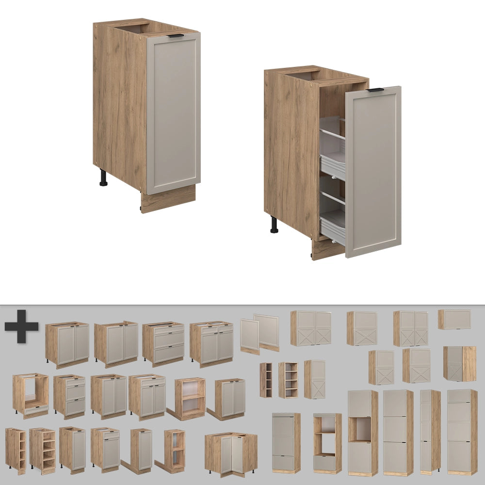 Armadio cucina dispensa alto Fame-Line GrigioBeige/Rovere dorato 30 cm senza piano di lavoro Vicco