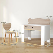 Set scrivania e sedia per bambini con cassetto, legno naturale