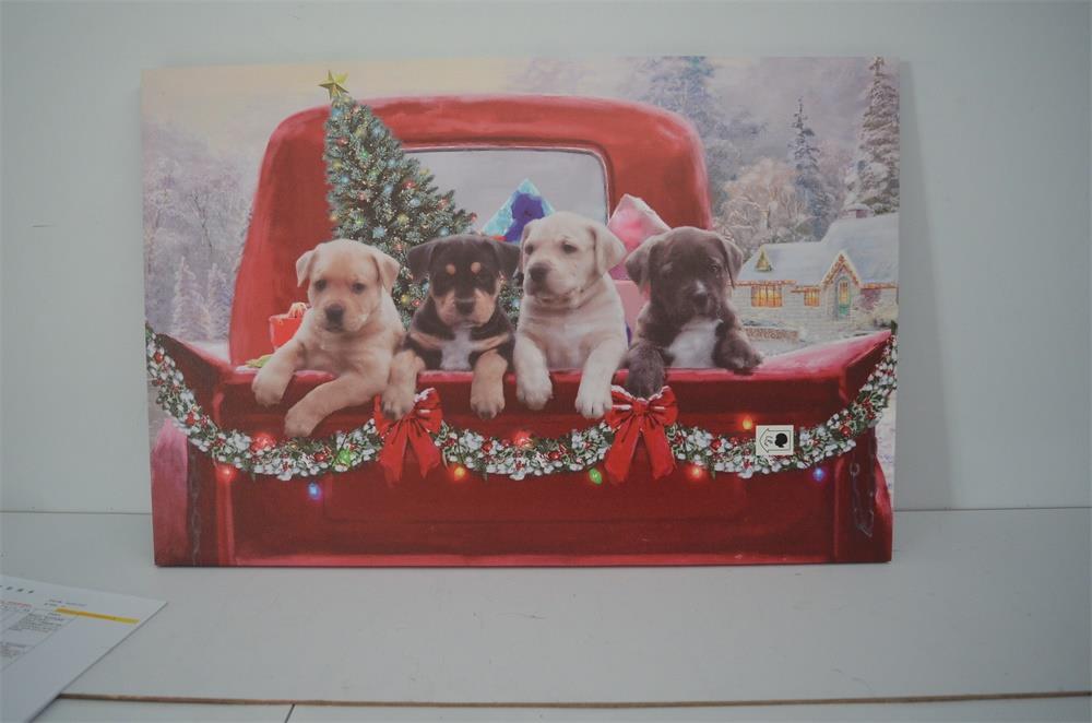 Quadro con led legno cani multicolor rettangolare cm 60x40xh1,8