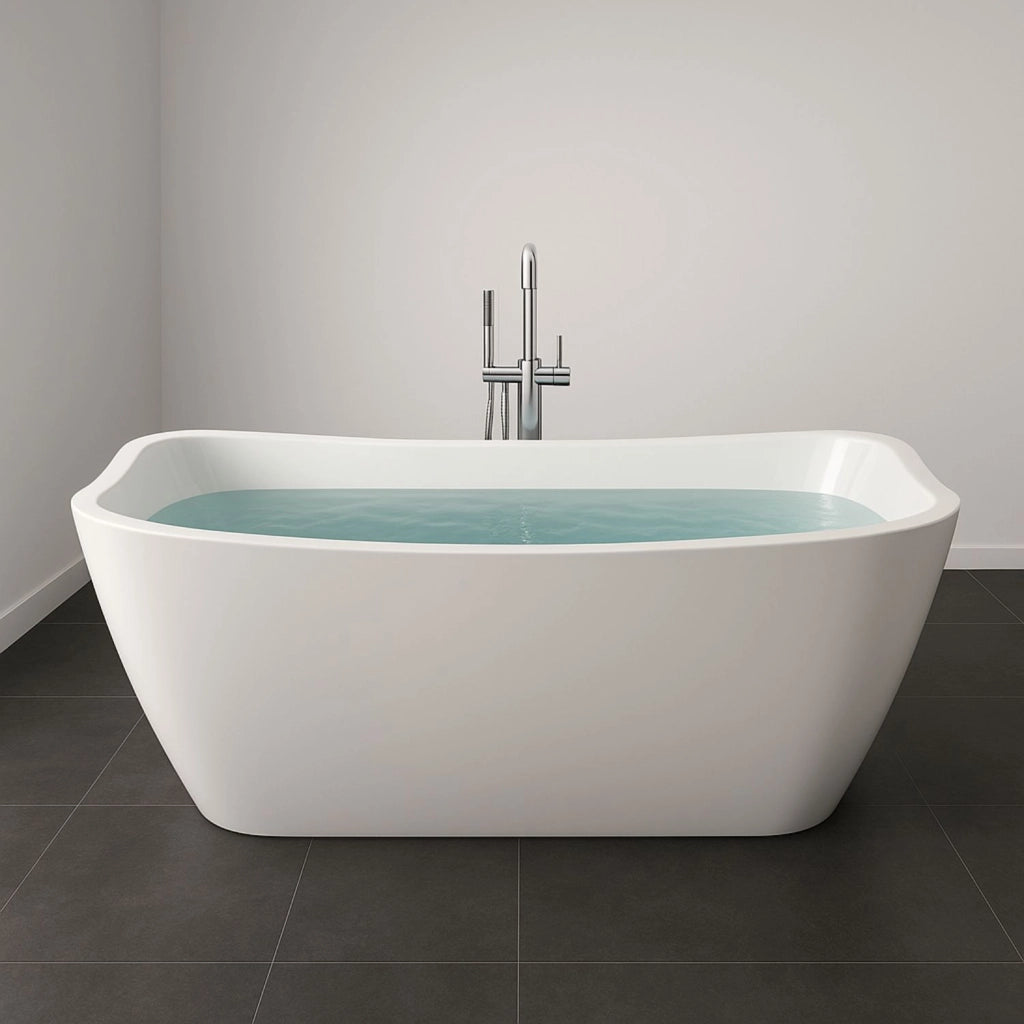 Vasca da bagno rettangolare freestanding bianco lucido in acrilico