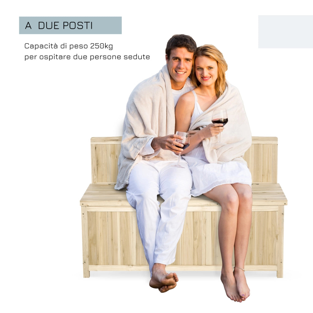 Panca Contenitore da Esterno in Legno di Abete Naturale con Schienale per Giardino e Terrazza, 115x45x75cm