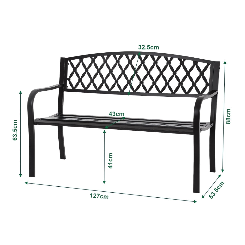 Panca da Giardino Opsasar in Acciaio con Schienale a Motivo Intrecciato 127x54x88 cm - Grigio Scuro con Patina Verde casa.pro