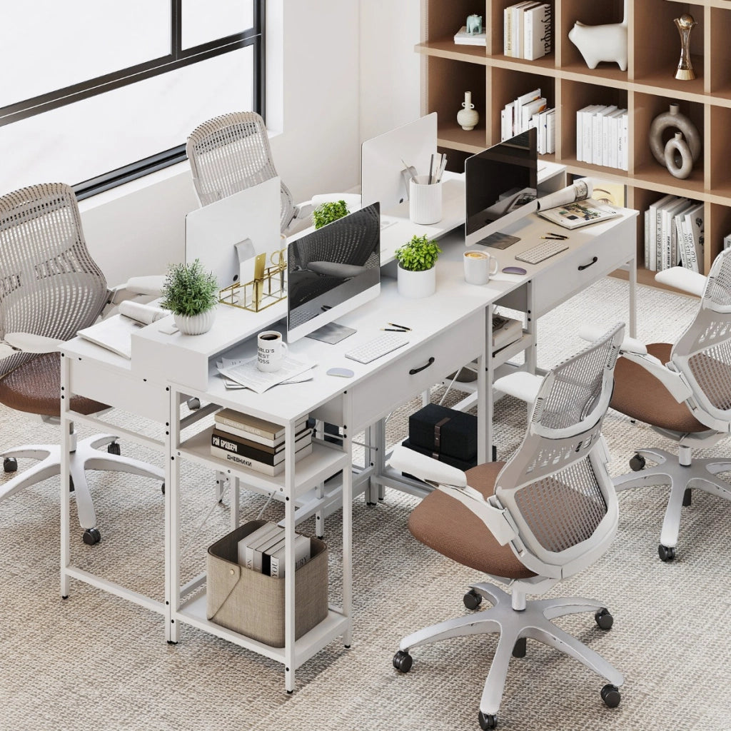 Scrivania per computer ufficio domestico mensola superiore, Scrivania per computer con prese di corrente Bianco
