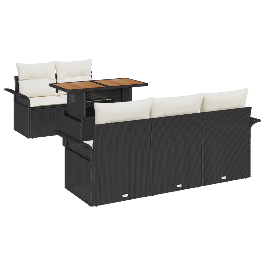 Set di SofÃ  da Giardino a 6 Pezzi con Cuscini Nero Rattan Polimerico