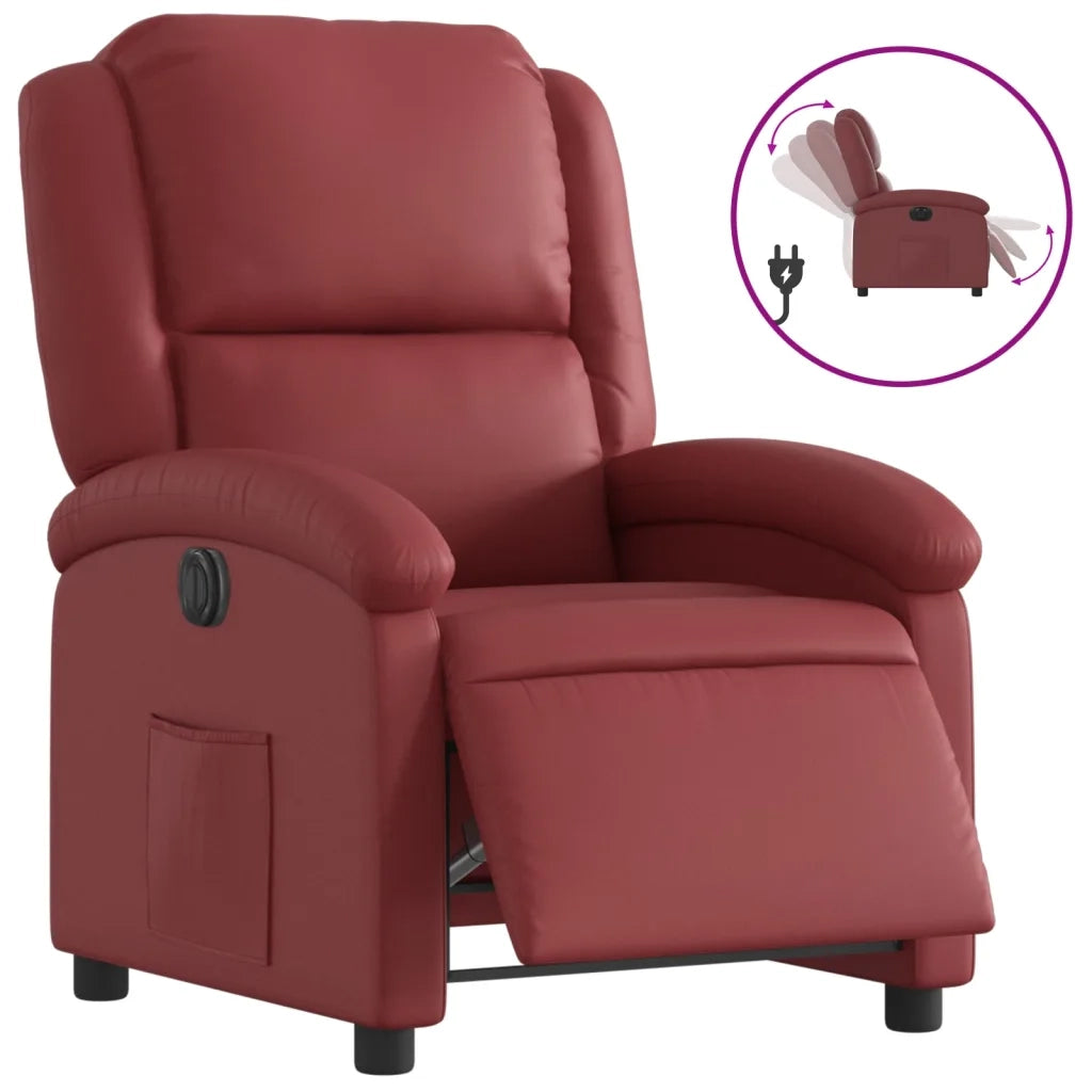 Divano Sedia-Poltrona Reclinabile Elettrica Rosso Vino in Similpelle 456661