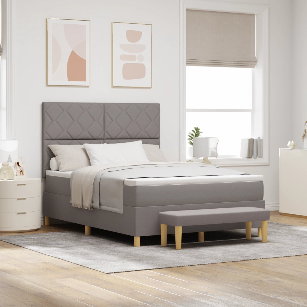 Letto con Box Spring con Materasso e Panca Tortora 160x200 cm Tessuto