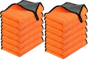 Set di 12 tovaglioli microfibra, multifunzionali, linteggi, per auto, casa e cucina, 400 g/m², super assorbenti, 40 x 60 cm, arancione