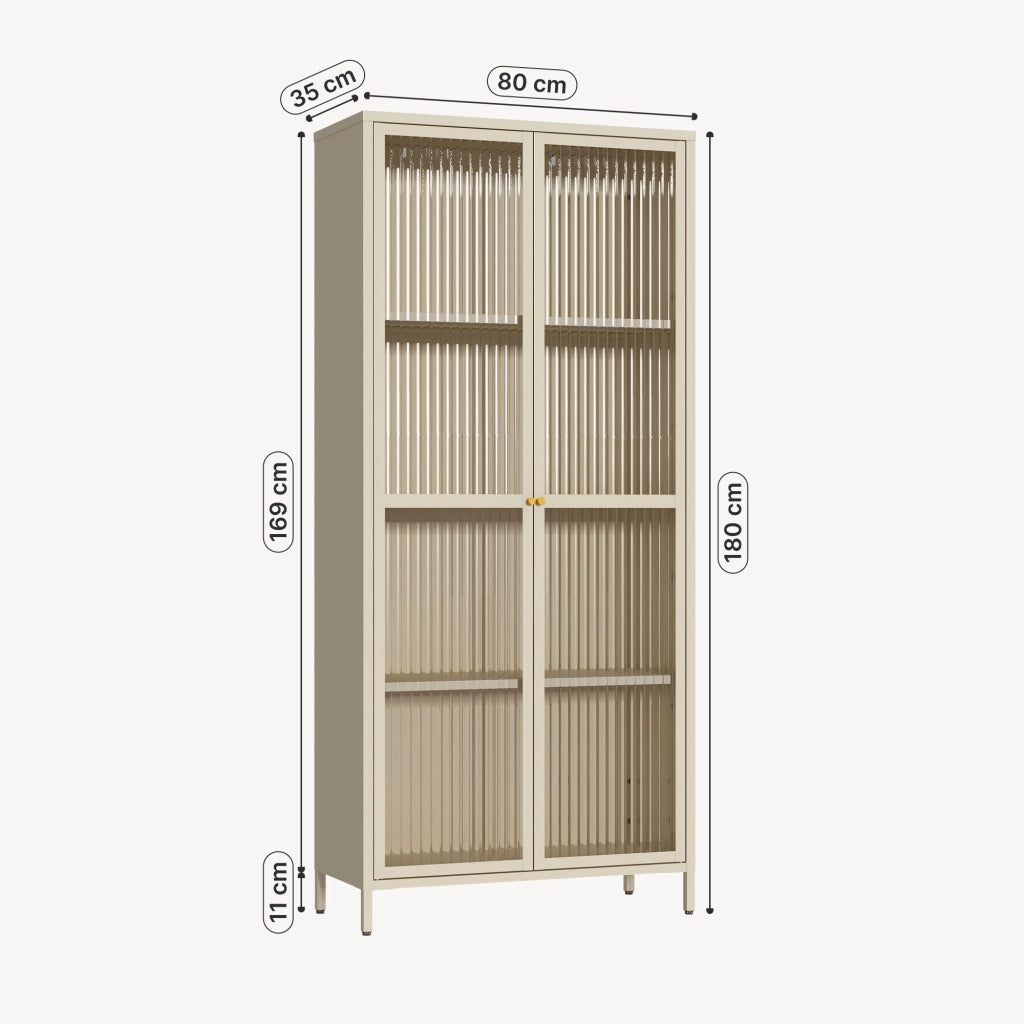 Armadio a Vetrata Säkylä con 4 Scomparti 180 x 80 x 35 cm in Acciaio - Color Cammello [en.casa]