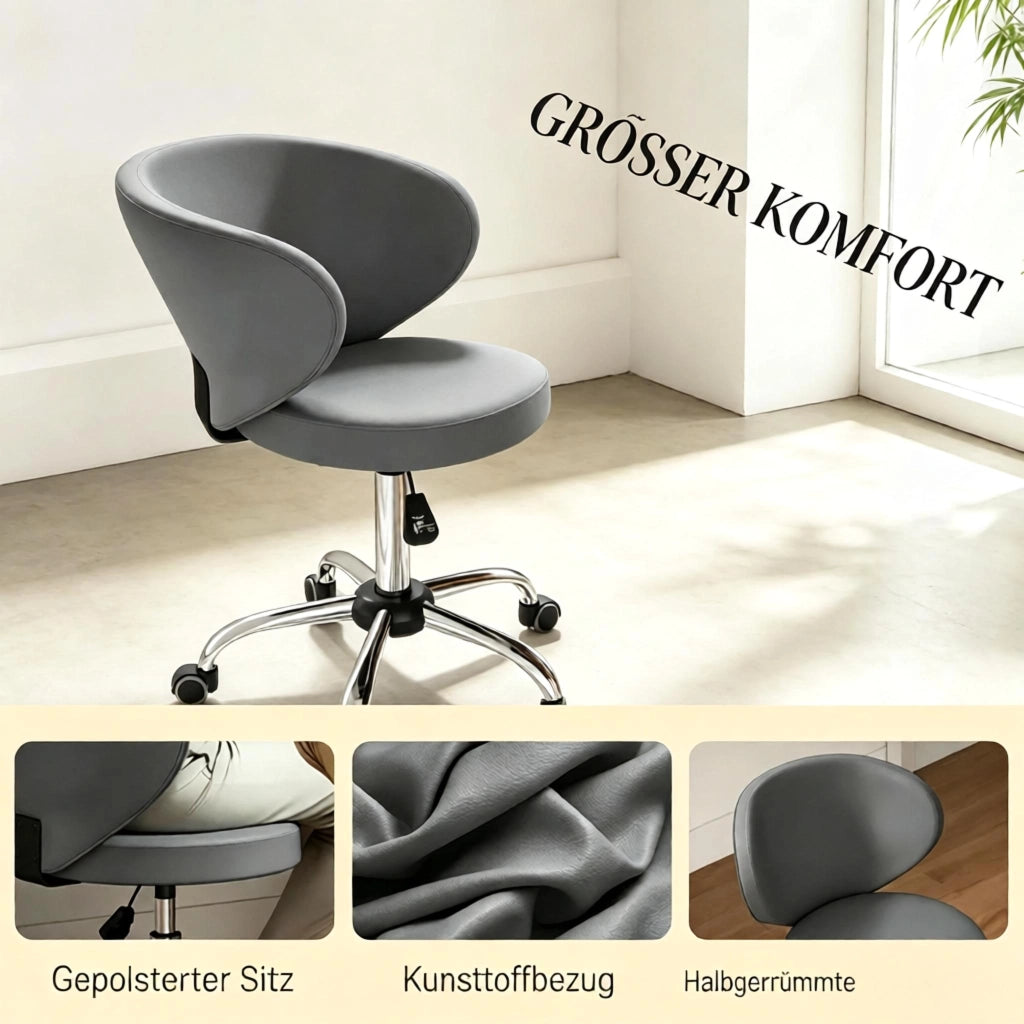 SGABELLO Girevole con Schienale e Ruote Altezza Regolabile 51-66 cm PU Grigio