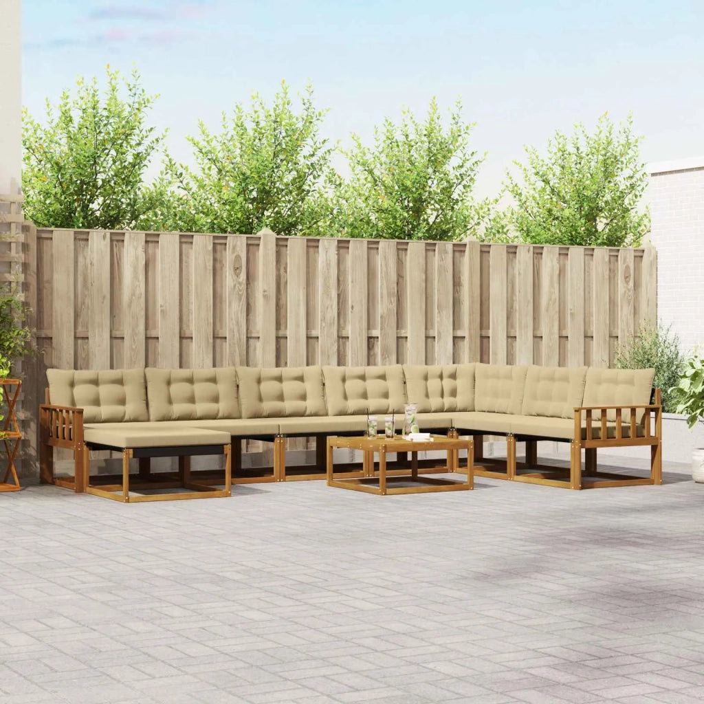 Set di divani da esterno con cuscino 9 pcs Naturale e Beige 3369768