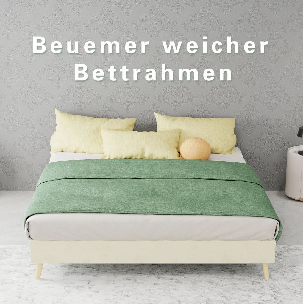 Letto piattaforma 140 x 200 cm in tessuto e metallo; beige