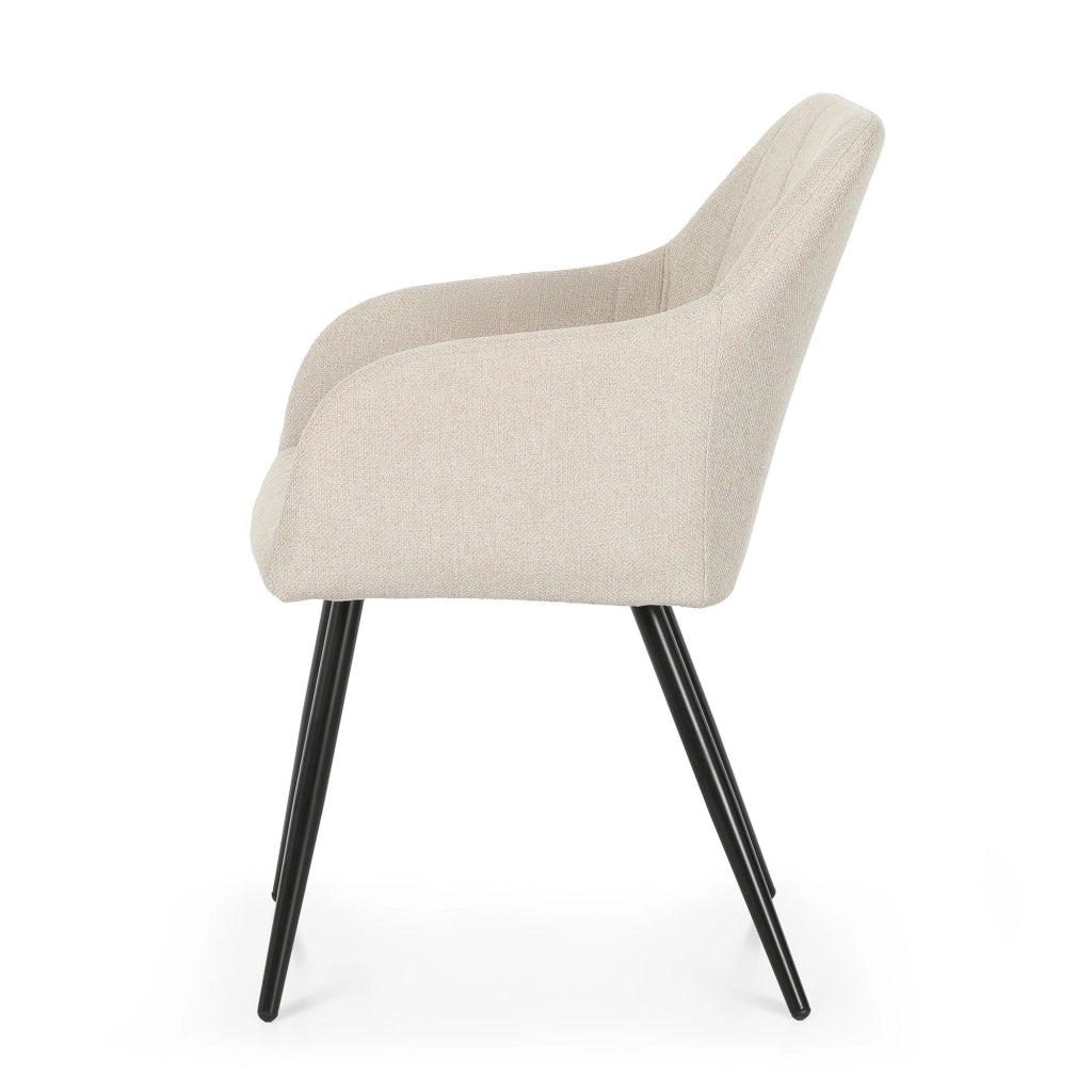 Set di 6 Sedie imbottite con cuciture quadrate LUXANO Beige gambe nere tessuto Lumos