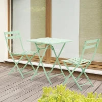 Set Tavolo e Sedie da Giardino ed Esterno in Metallo Verde, Set da 3 Pezzi Pieghevole e Salvaspazio