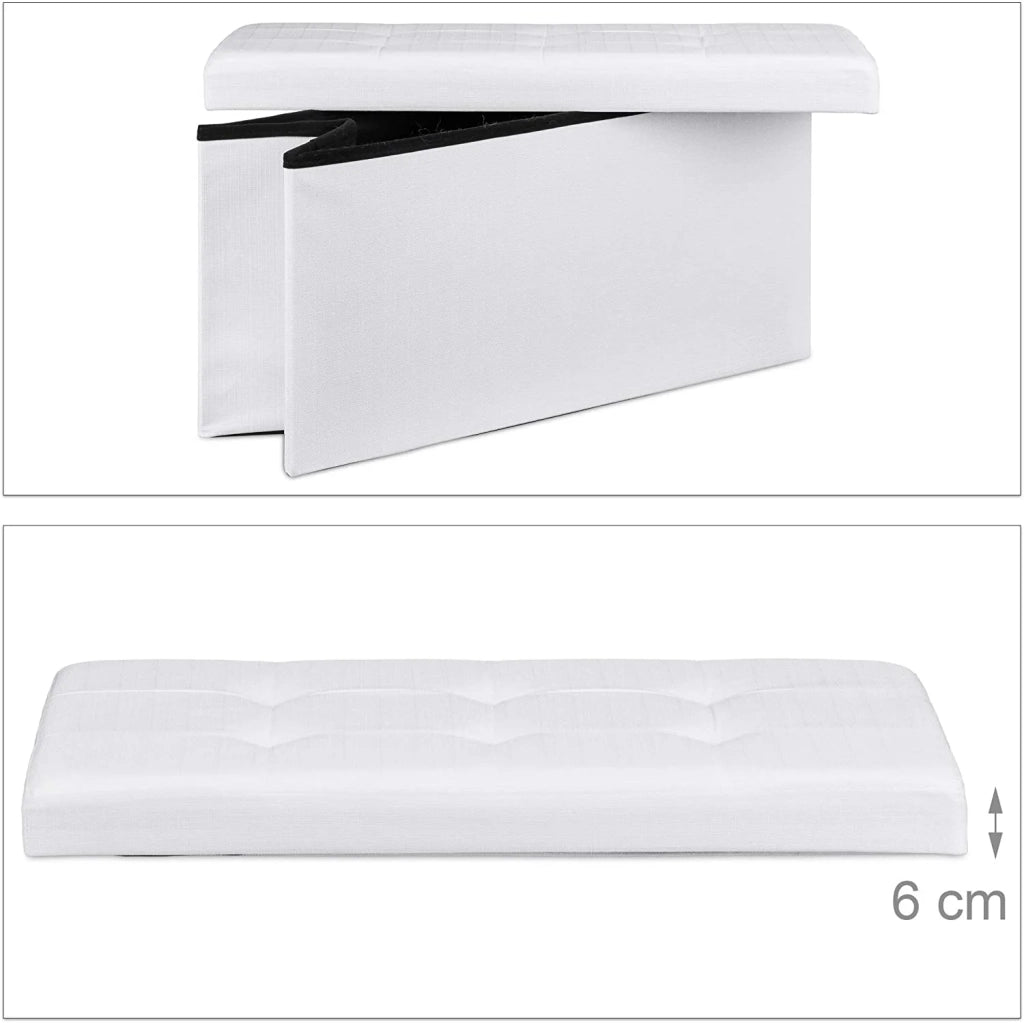 Sgabello panca pouf pieghevole contenitore poggiapiedi 76 cm lino bianco 13_0002337_6