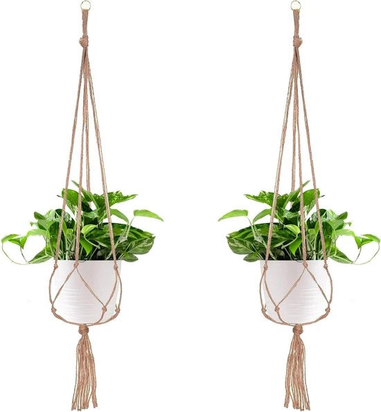 Sostegno per Vaso di Fiori con Chiave in Cesto di Rete a Mano Fatta in Cotone - 104 cm, 4 Gambe