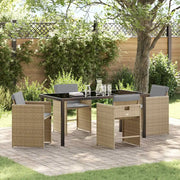 Set da Pranzo per Giardino con cuscino 5 pcs Beige polyrattan