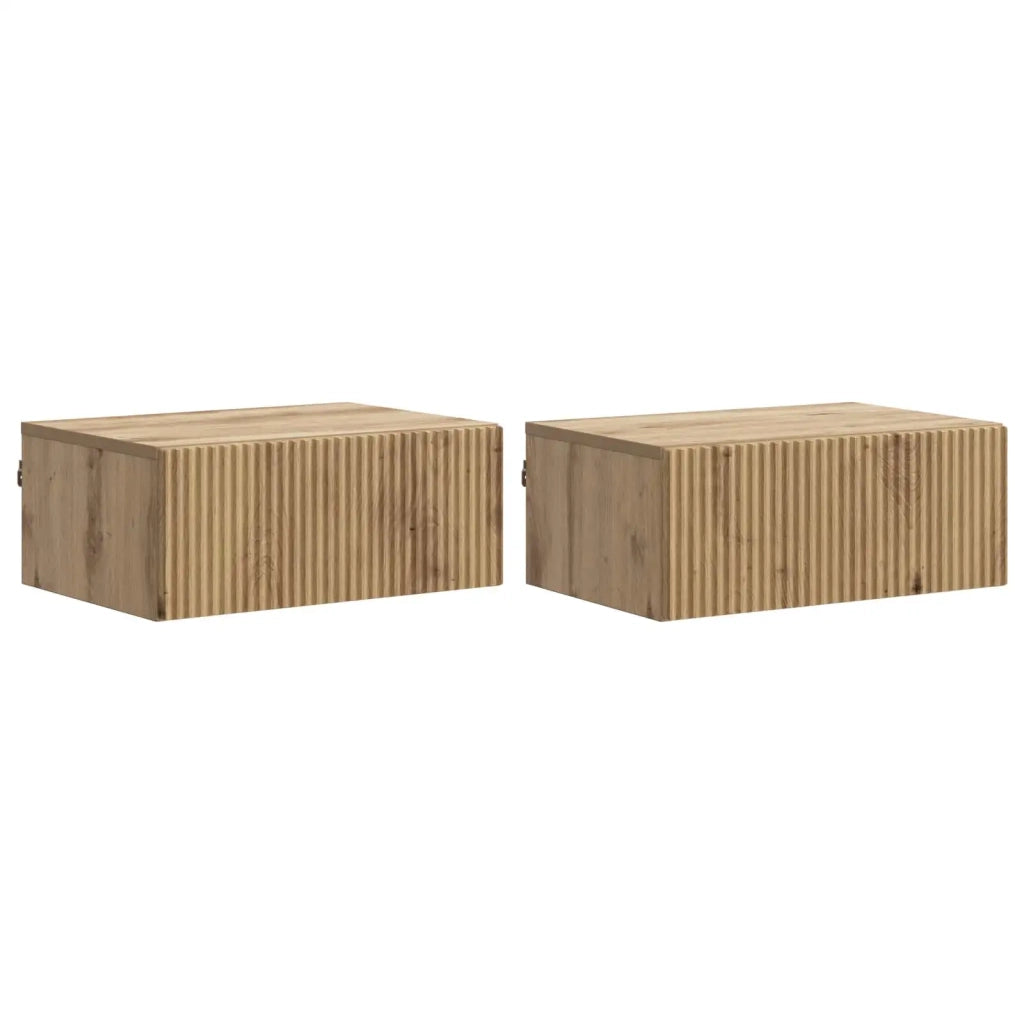 Set di 2 Comodini | Armadio da Notte | Mobiletto da notte a muro con cassetto Rovere Artigianale