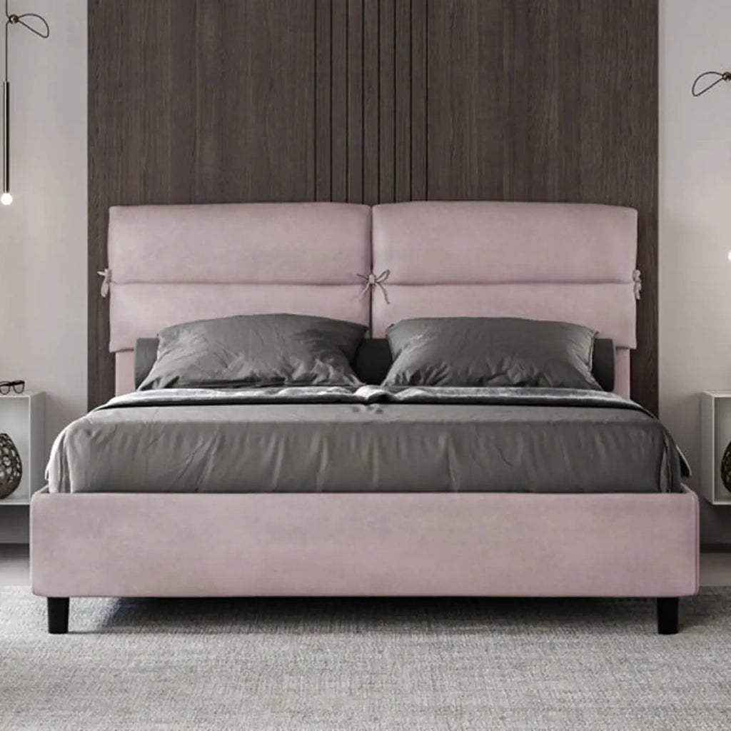 Letto matrimoniale con rete imbottito 160x210 microfibra glicine Nandy