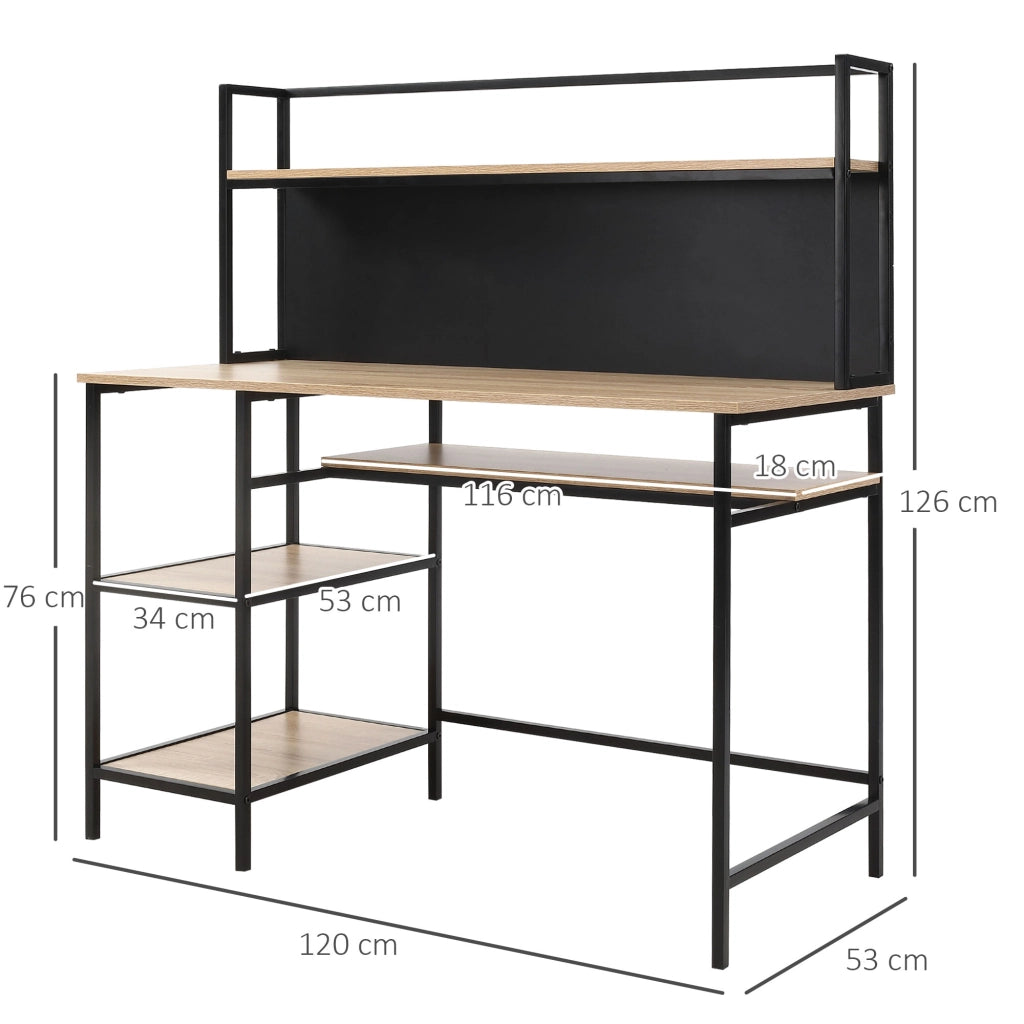Scrivania con ripiani e cassetto ¨C Zephmum ¨C Legno rovere e nero 120x53x126 cm