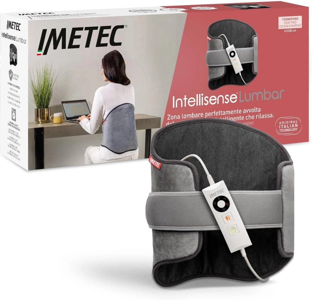 Imetec 16963 Intellisense Lumbar Termoforo Lombare 5 Temperature Fascia Elastica Electro Block Lavabile 61x38 cm