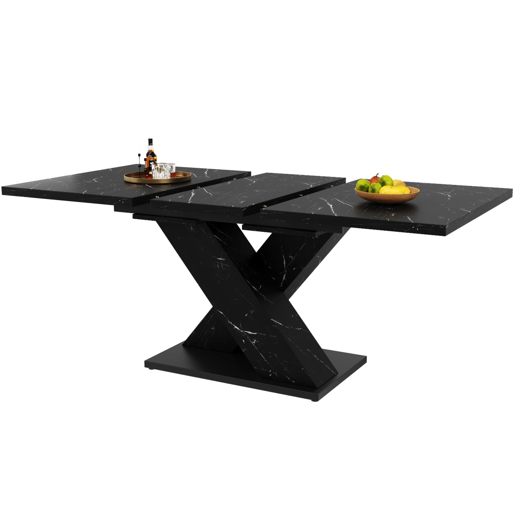 Tavolo da Pranzo Allungabile Nero Effetto Marmo ¨C MINIMAL ¨C Piano Metallo Design Moderno per 4-6 Persone