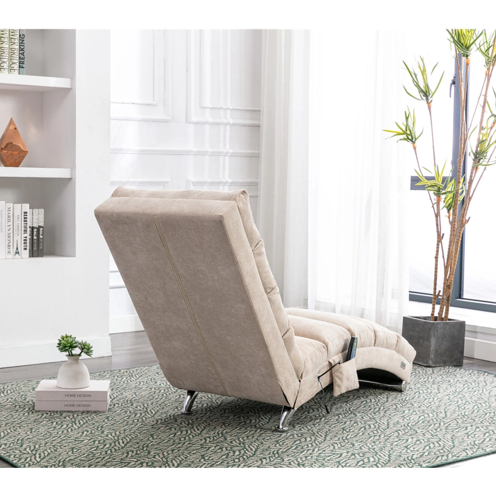 Chaise longue massaggiante 55x148 cm beige in lino, vibrazione