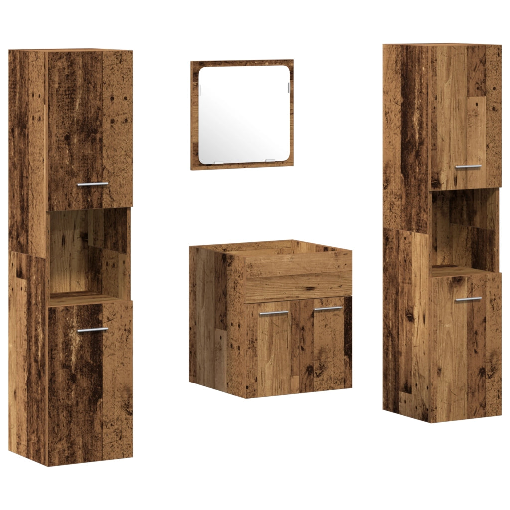 Set di mobili per bagno 4 pezzi - Legno antico in legno ingegnerizzato