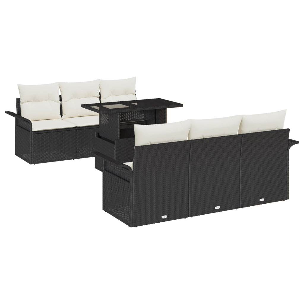 Set di Divani da Giardino 7 Pezzi con Cuscini Nero Rattan Sintetico