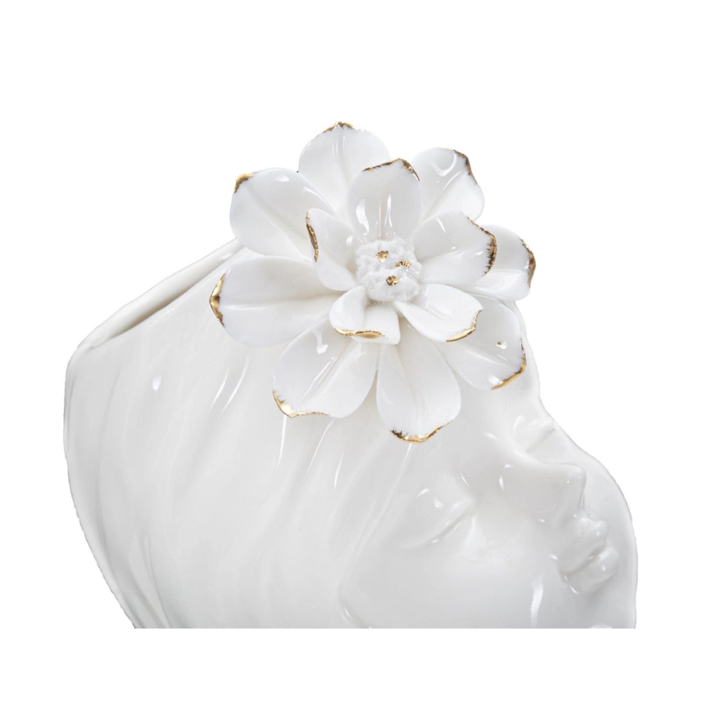 Vaso Decorativo Viso 34, Bianco, Porcellana, 10,5x10x24,7 cm