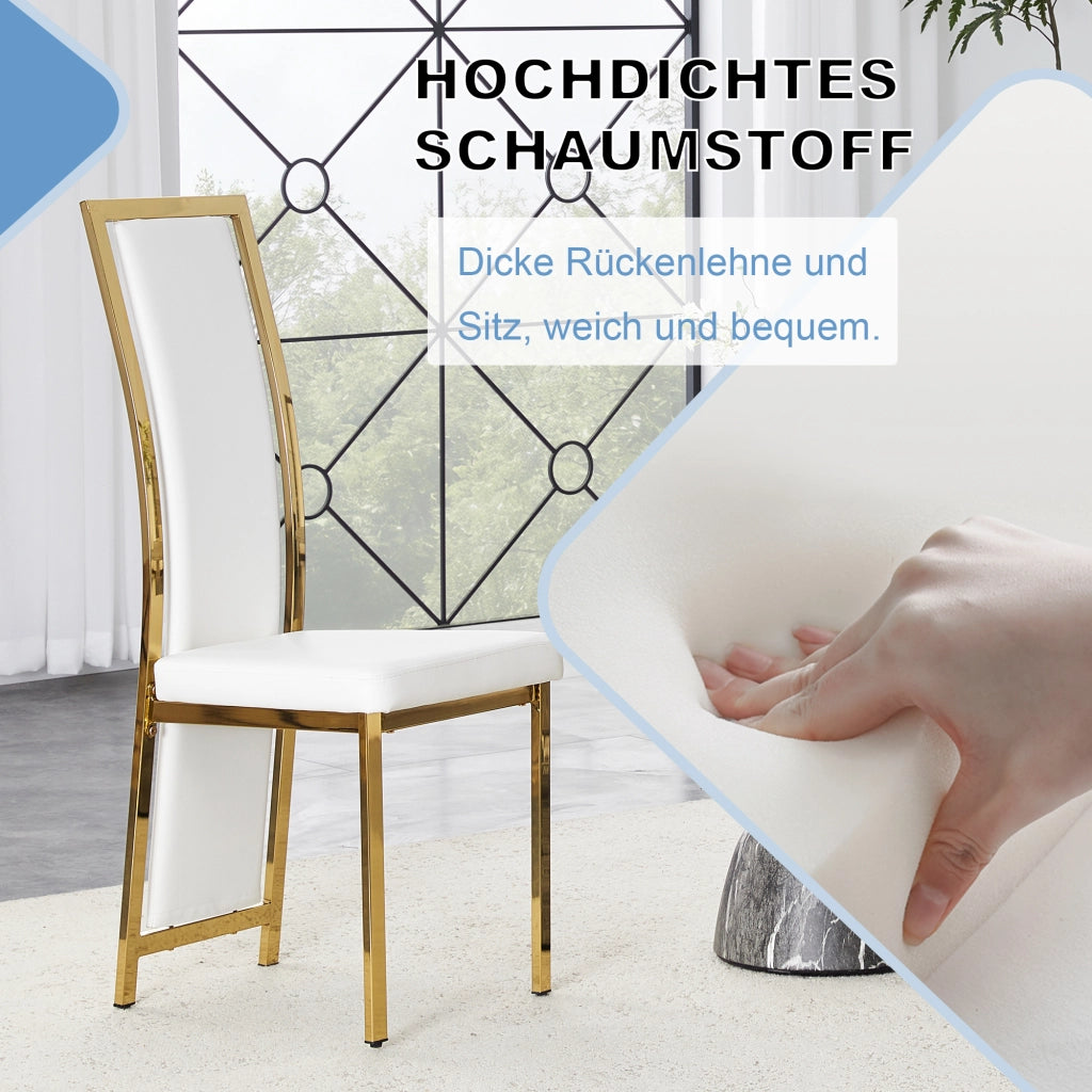 SEDIA Da pranzo 109 cm in PU bianco e metallo oro Set da 4 pezzi