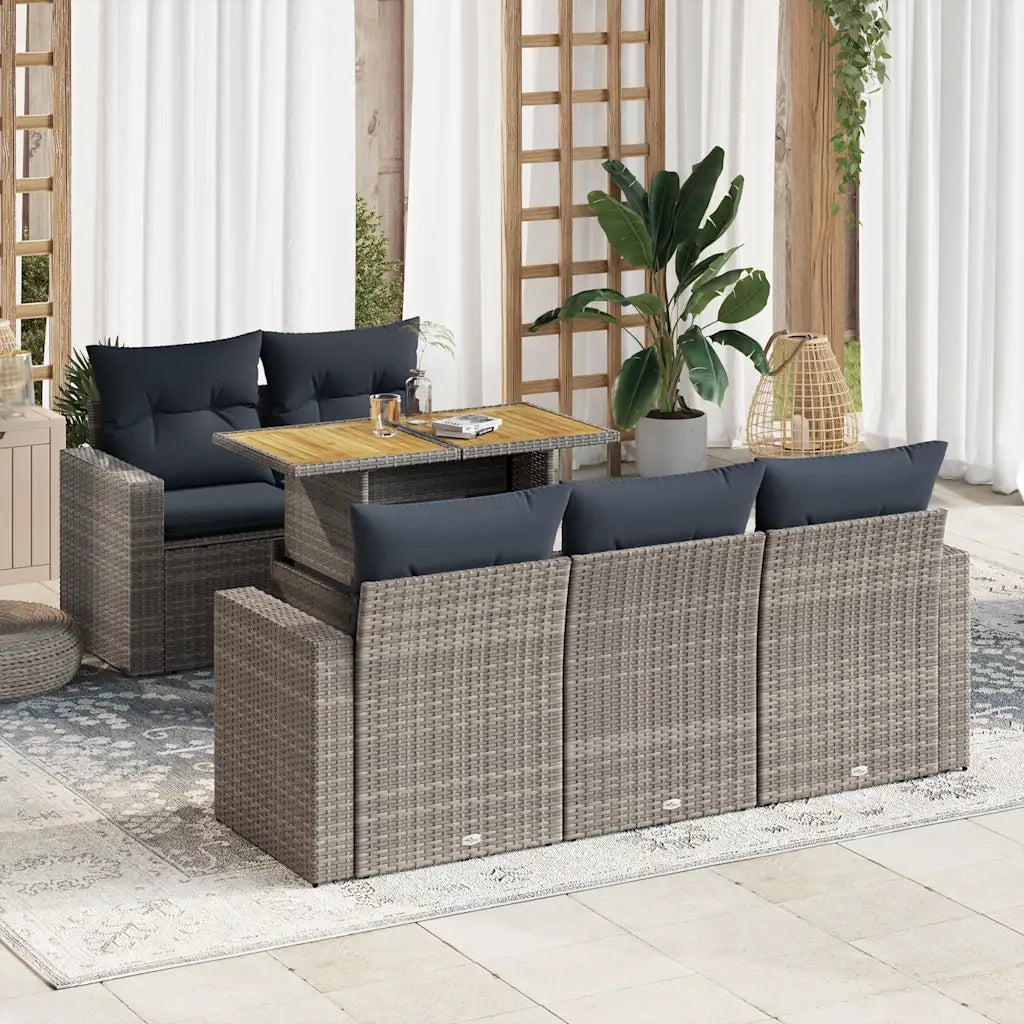 Set Divano da Giardino 6 pz con Cuscini Grigio in Polyrattan 3326994