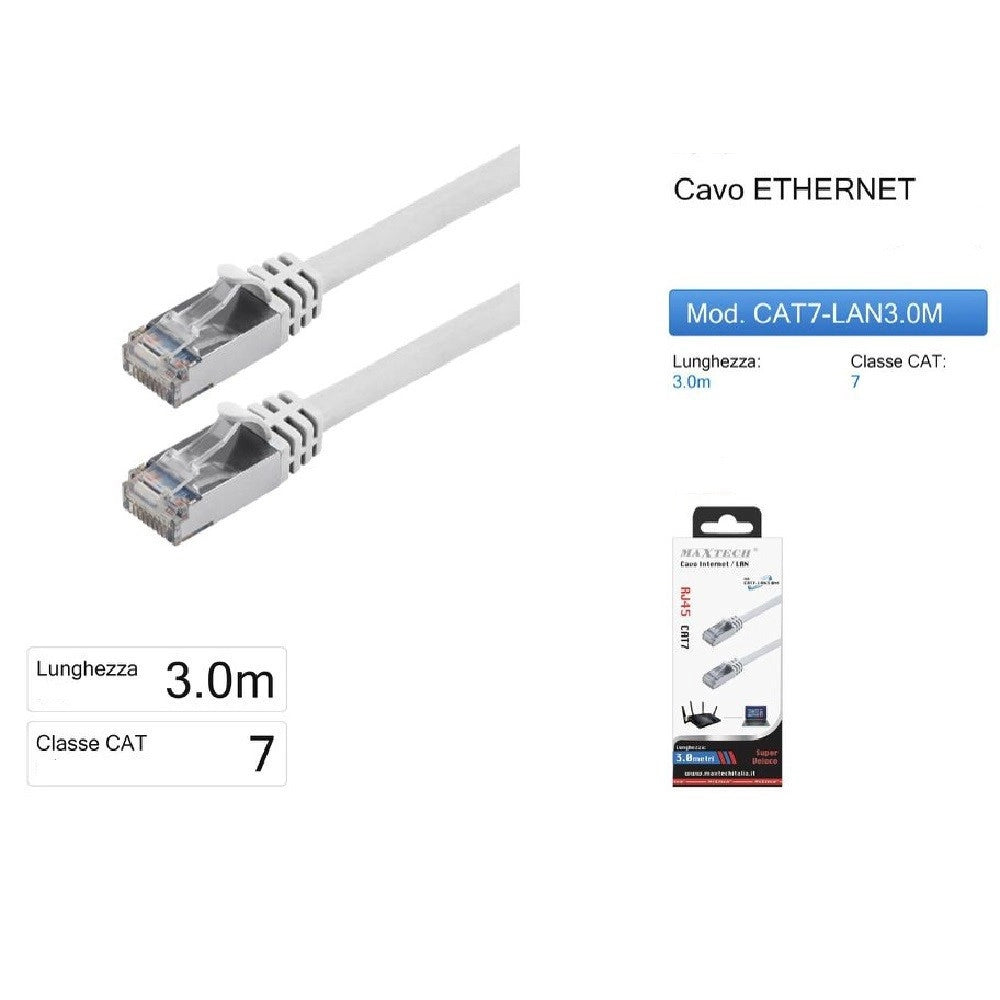 Trade Shop - Cavo Di Rete Lan Ethernet Rj45 / Cat 7 Cavetto 3 Metri Maxtech Cat7-lan3.0m -