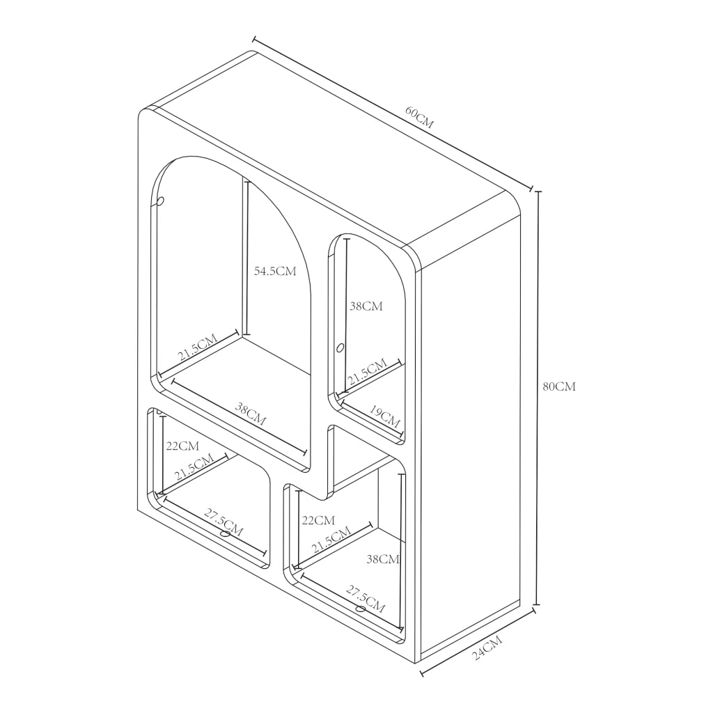 Scaffale Basso Vågå con 4 Scomparti Geometrici 80x60x24 cm Bianco [en.casa]