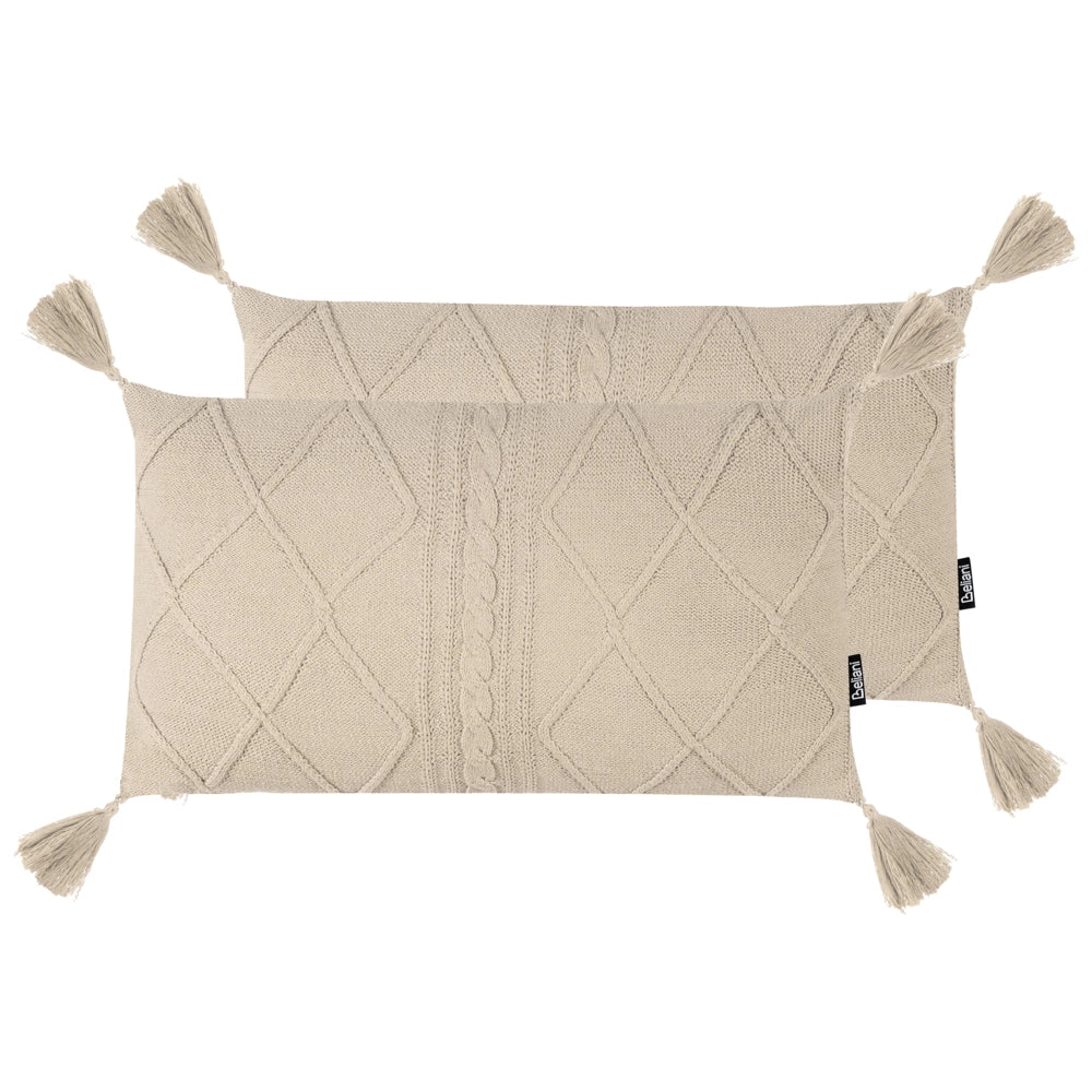 Set di 2 cuscini in cotone intrecciato beige chiaro 30 x 50 cm soggiorno camera da letto