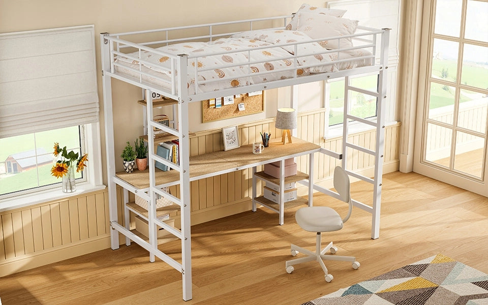Letto a castello con scrivania - Xylo - 90x200 - Bianco - Per bambini