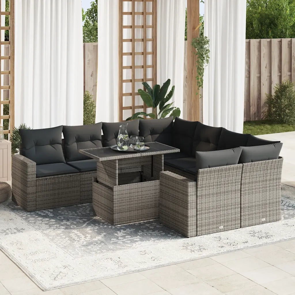 vidaXL Set Divano da Giardino 9 pz con Cuscini Grigio in Polyrattan