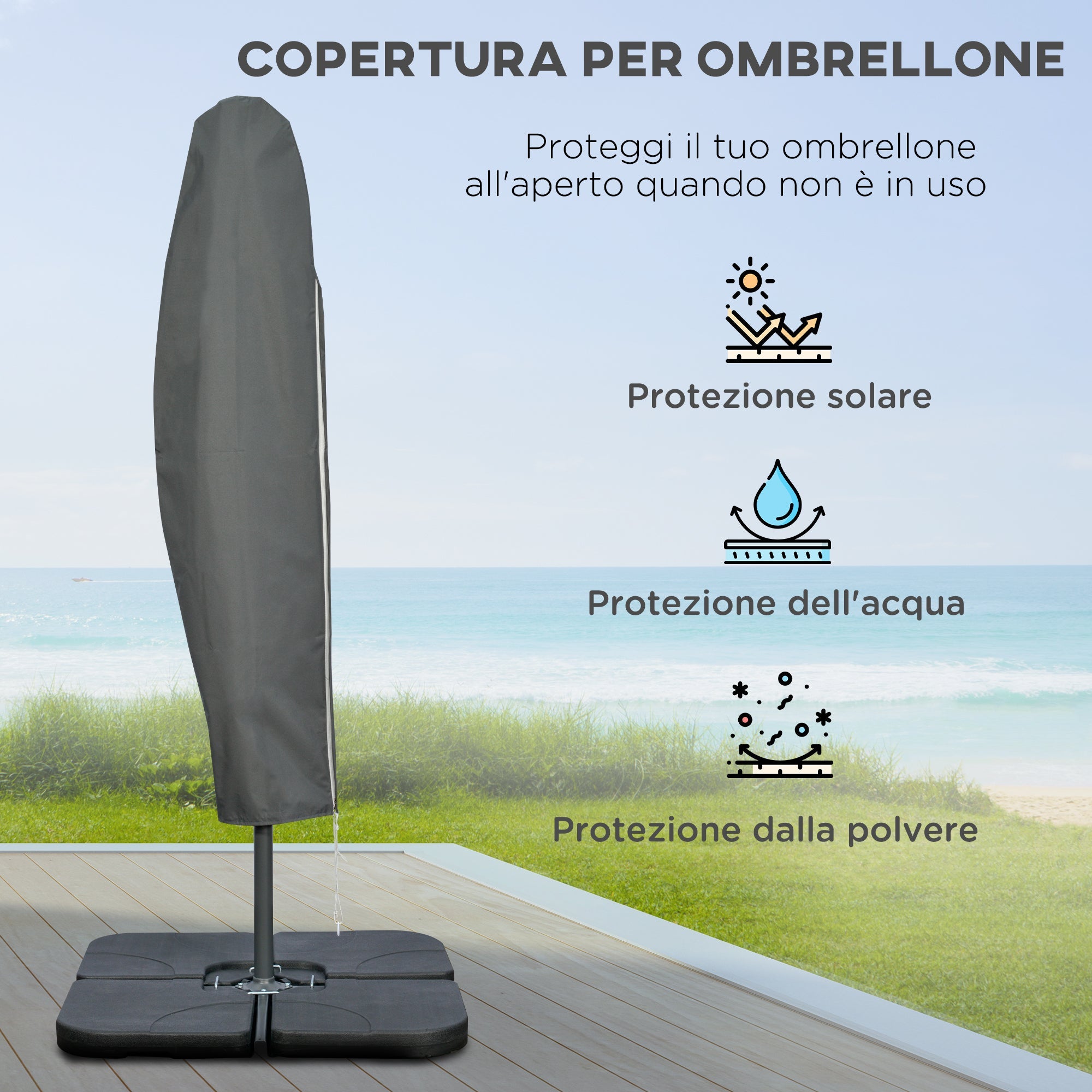 Ombrellone Decentrato Ø292x247 cm con Base a Croce Riempibile e Copertura Caffè