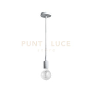 GSO084-  PENDENTE FLIP CAVO IN STOFFA E ROSONE NICKEL 1 LUCE ATTACCO E27 D.4,6CX6,9M