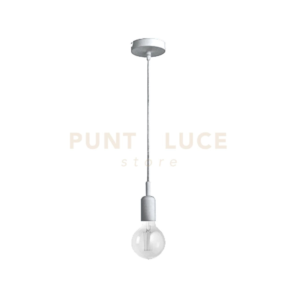 GSO084-  PENDENTE FLIP CAVO IN STOFFA E ROSONE NICKEL 1 LUCE ATTACCO E27 D.4,6CX6,9M