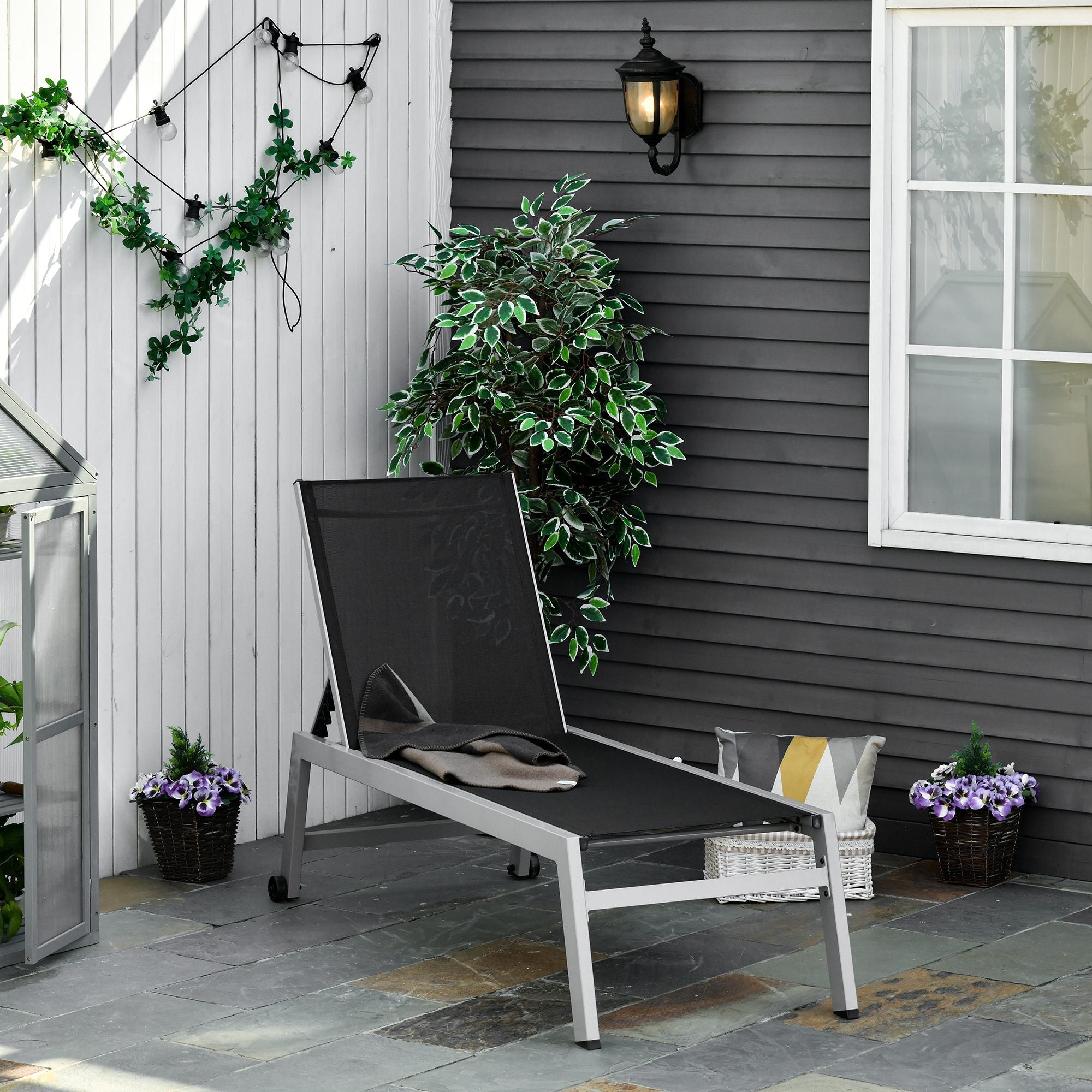 Lettino Prendisole da Giardino in Textilene 169x65x102 cm  UV-A Grigio