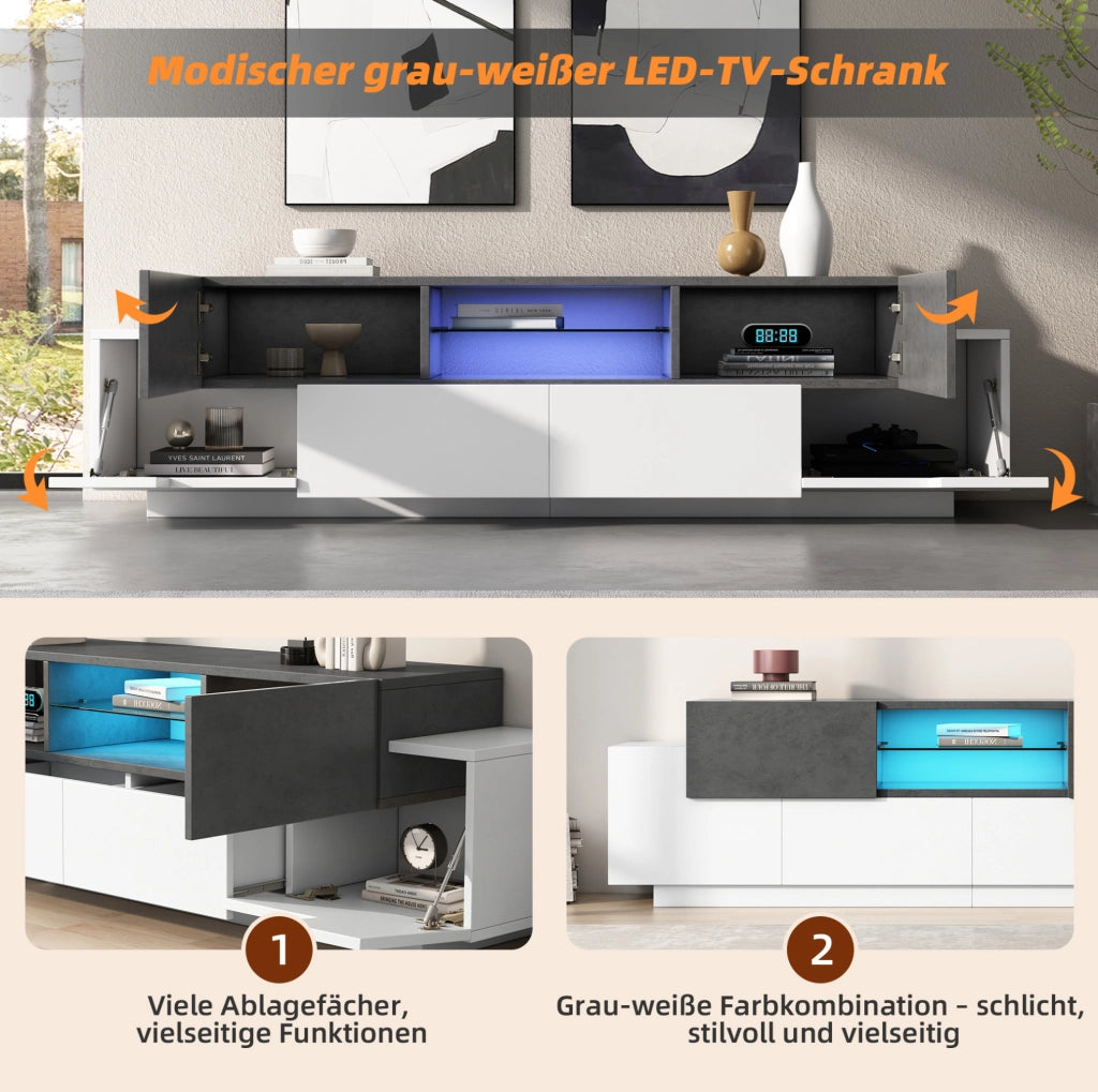 Mobile TV moderno con ripiani in vetro e illuminazione LED