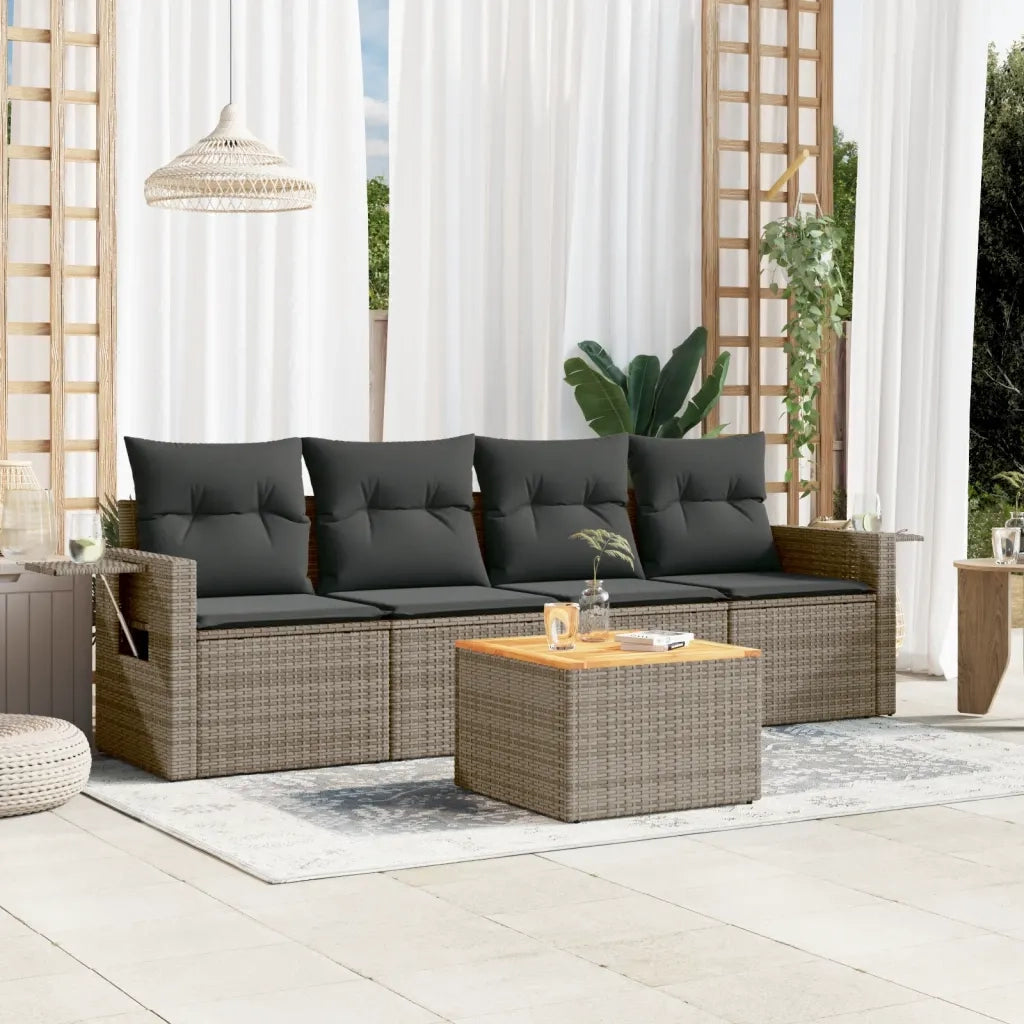 Set Divano da Giardino 5 pz | Set Salotto da Giardino con Cuscini Grigio in Polyrattan