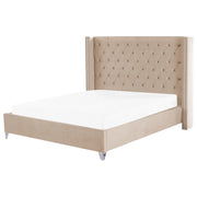 Letto a doghe Velluto beige imbottito Poggiatesta trapuntato borchie 180 x 200 cm Glam Design