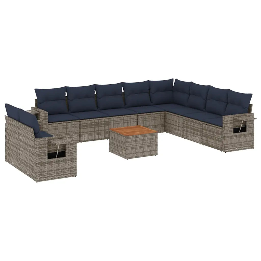 Set Divani da Giardino 11 pz con Cuscini Grigio in Polyrattan 3224640
