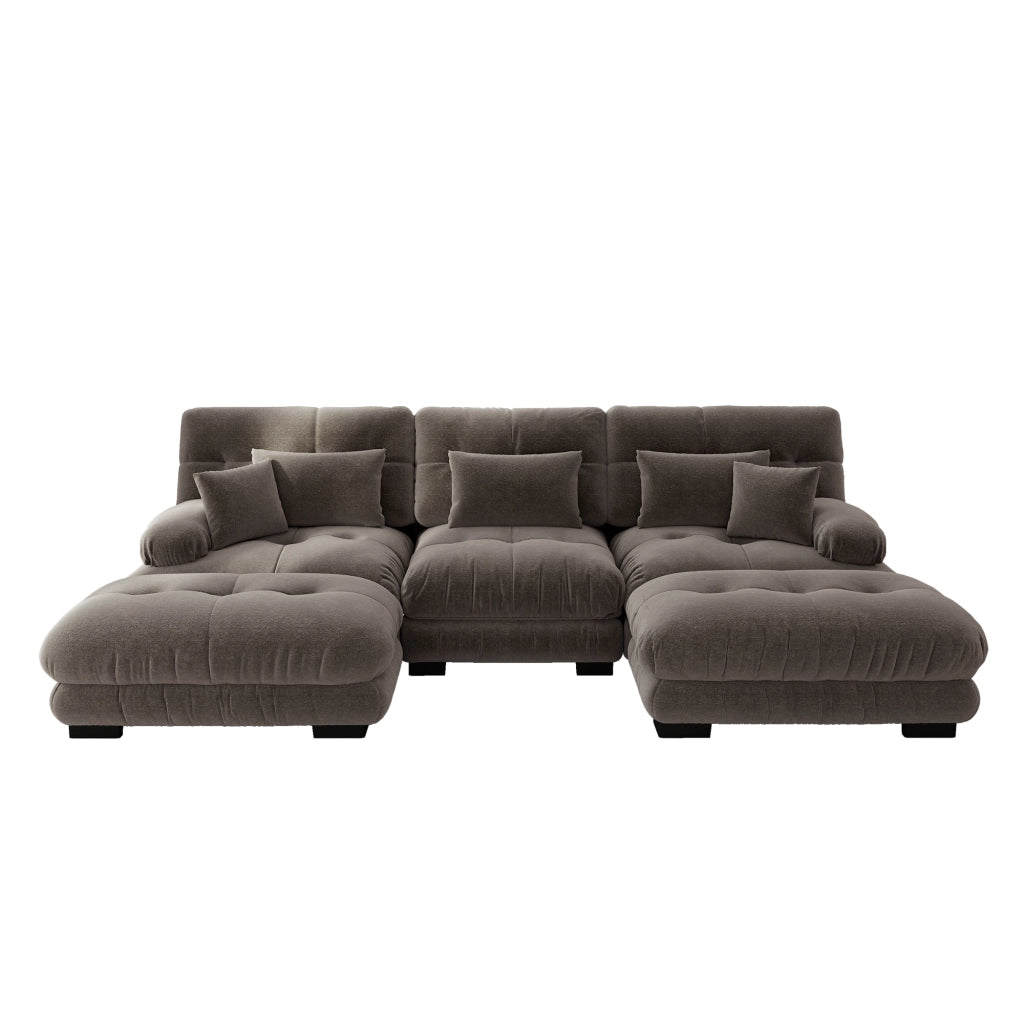 Divano Angolare Modulare U ¨C Xylo ¨C Chenille Marrone, Pouf, Trasformabile