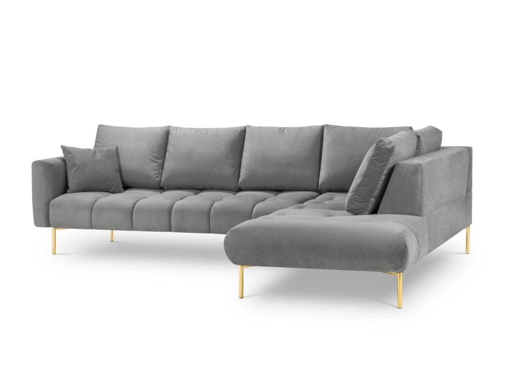 Cosmopolitan Design - Divano angolare destro "Hastings" 5 posti in velluto grigio 