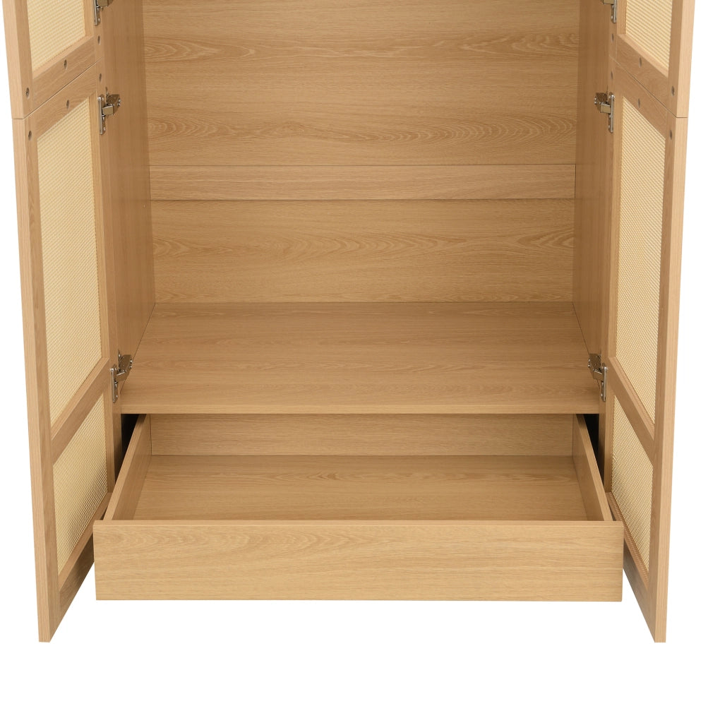 Armadio moderno 80x50x179 cm con ante in rattan e cassetti
